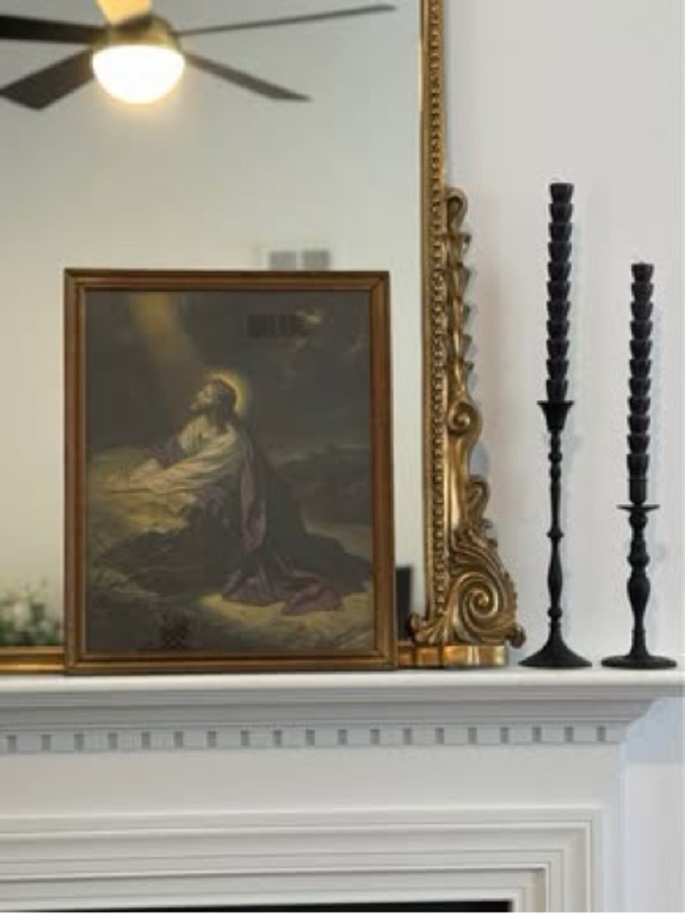 Vintage Jesus in the Garden of Gethsemane. beautiful frame and print. 1940's.